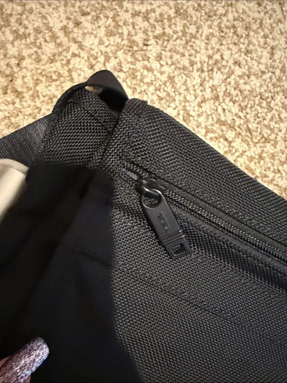 Tumi Black Nylon Crossbody Messenger Bag with Red Logo Tag
